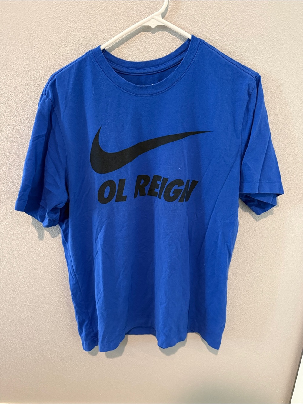 Nike Royal Blue T-Shirt with Black Swoosh and Text